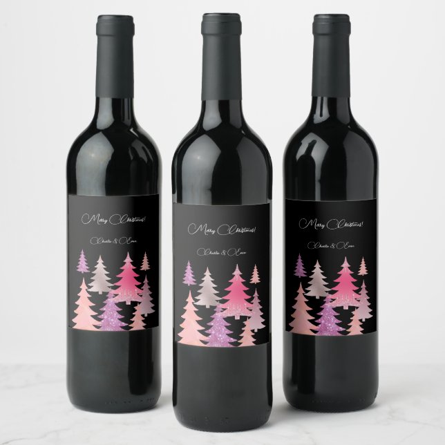 Glitter Pink Black Food and Beverage Label Set (Bottles)