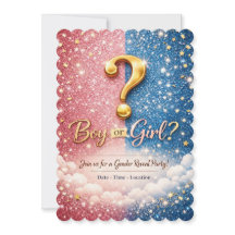 Glitter Pink & Blue Gender Reveal Invitation