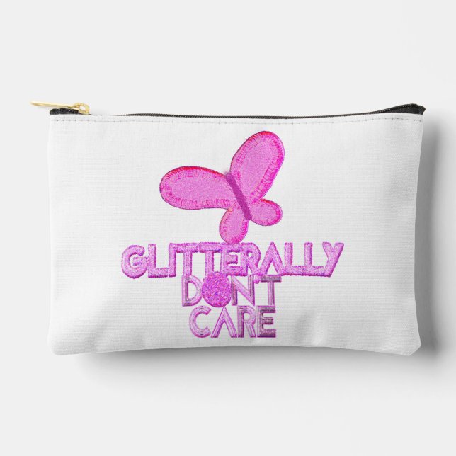 Glitter pink butterfly don't care accessory pouch (Front)