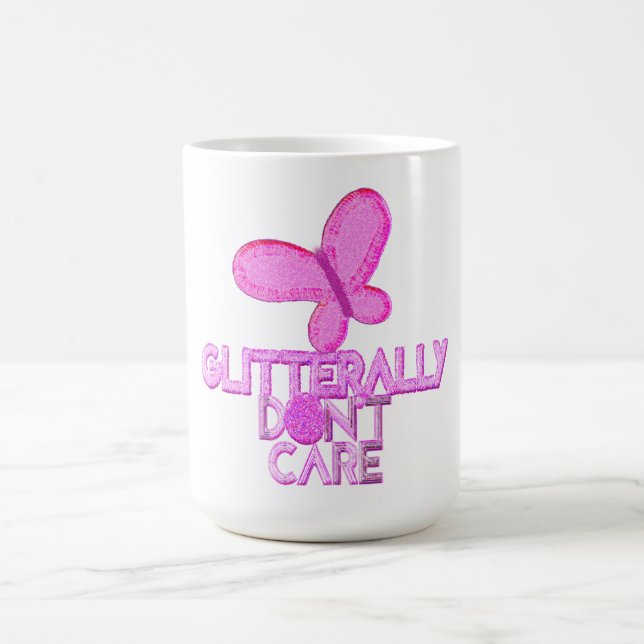 Glitter pink butterfly don't care coffee mug (Center)