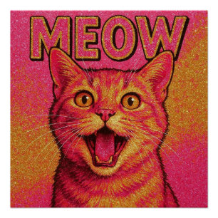 Glitter pink cat meow poster. poster