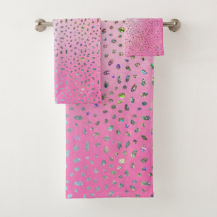 Glitter Pink Cheetah Print Bath Towel Set
