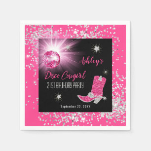 Glitter Pink Disco Cowgirl 21st Birthday Party Napkin