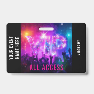 Glitter pink disco VIP concert all access event ID Badge