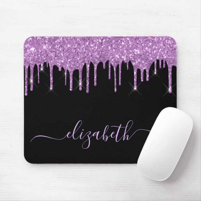Glitter Pink Drips Black Mouse Pad (With Mouse)