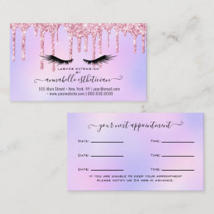 Glitter Pink Eyelash Extension Appointment Busines Business Card