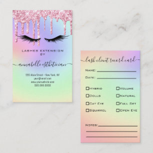 Glitter Pink Eyelash Extension Client Record Business Card