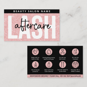 Glitter Pink Eyelash Extensions Lash Aftercare Business Card
