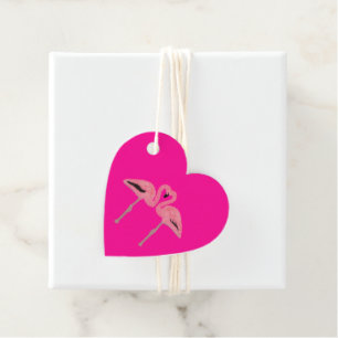 Glitter pink flamingo heart favour tags