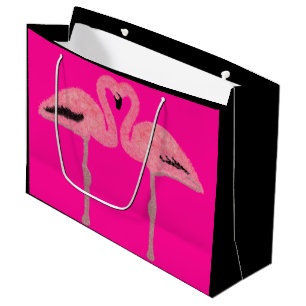Glitter pink flamingo heart large gift bag