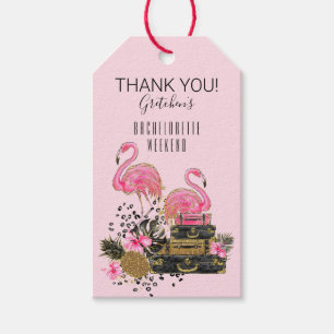 Glitter Pink Flamingo Suitcases Thank You Gift Tags