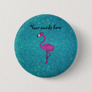 Glitter pink flamingo turquoise glitter 6 cm round badge
