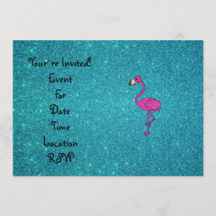 Glitter pink flamingo turquoise glitter invitation