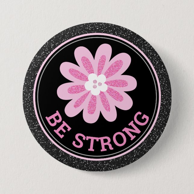 Glitter Pink Flower Breast Cancer Awareness Design 7.5 Cm Round Badge (Front)