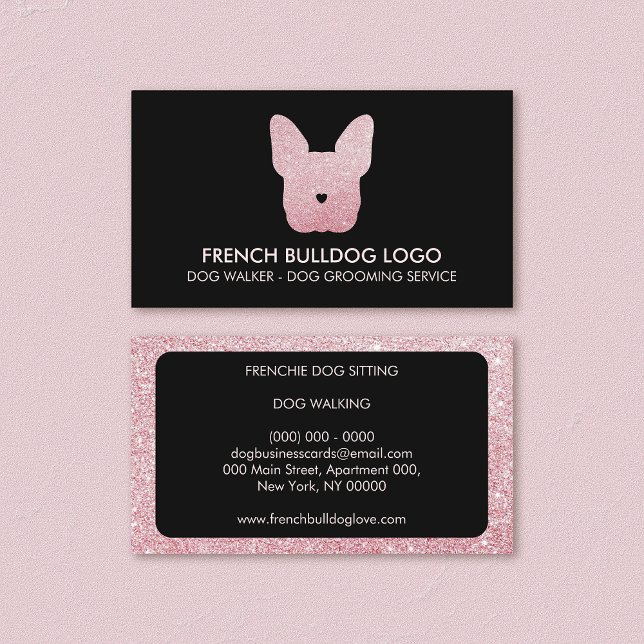 Glitter Pink French Bulldog Groomer Dog Walking Business Card (Creator Uploaded)