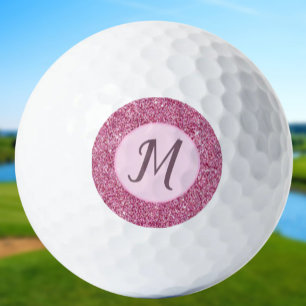 Glitter pink glam elegant custom monogram ladies golf balls