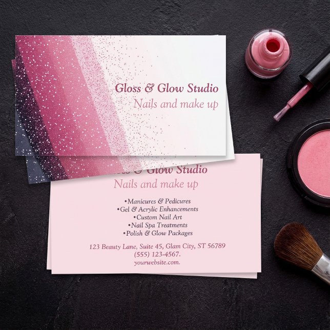 Glitter Pink Gradient Elegant nail salon beauty Business Card (Glitter Pink Gradient Elegant nail salon beauty Business Card.)