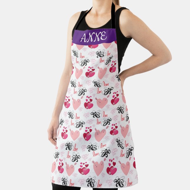 glitter pink heart vibrant romantic wallpaper apron (Insitu)