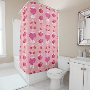 glitter pink heart vibrant romantic wallpaper shower curtain