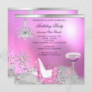 Glitter Pink High Heel Shoes Champagne Party 2 Invitation