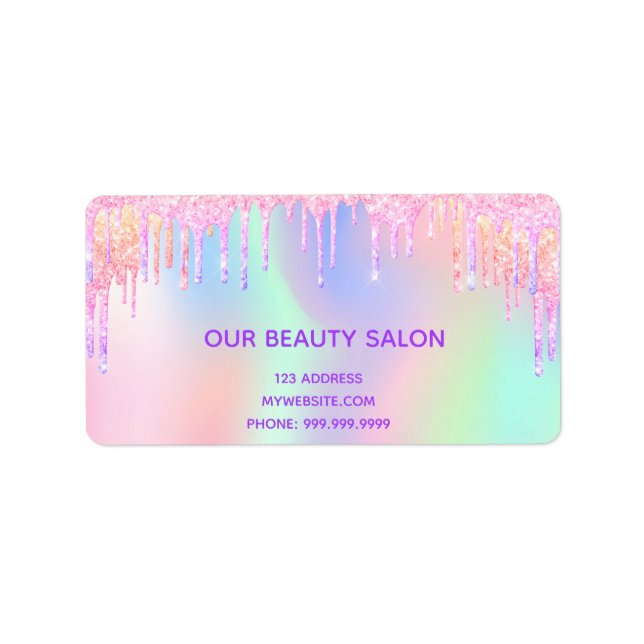 Glitter pink iridescent business beauty salon label (Front)