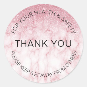Glitter Pink Marble Social Distancing Salon Classic Round Sticker