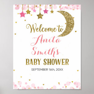 Glitter pink moon baby shower welcome sign