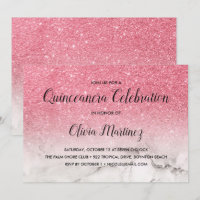 Glitter Pink Ombre white marble Quinceañera
