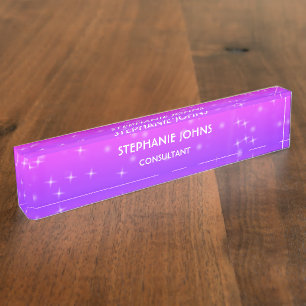 Glitter Pink Purple Monogram Name Modern Ombre Nameplate