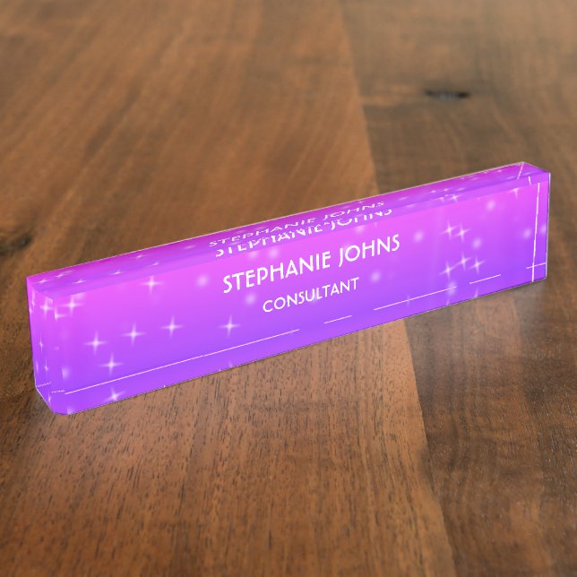 Glitter Pink Purple Monogram Name Modern Ombre Nameplate (Side)
