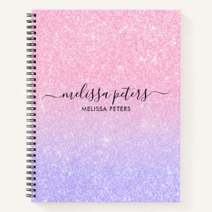 Glitter Pink Purple Pretty Glam Sparkle Name Notebook
