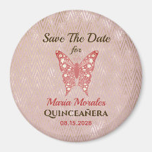 Glitter Pink Quinceanera Save The Date Magnet