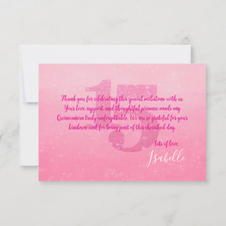 Glitter Pink Quinceñera Thank You Card