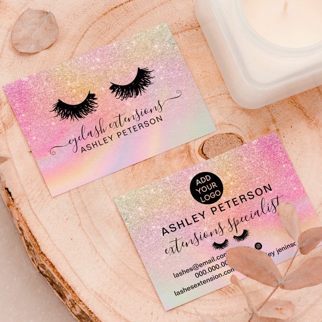 Glitter pink rainbow unicorn marble eyelashes business card (Creator Uploaded)