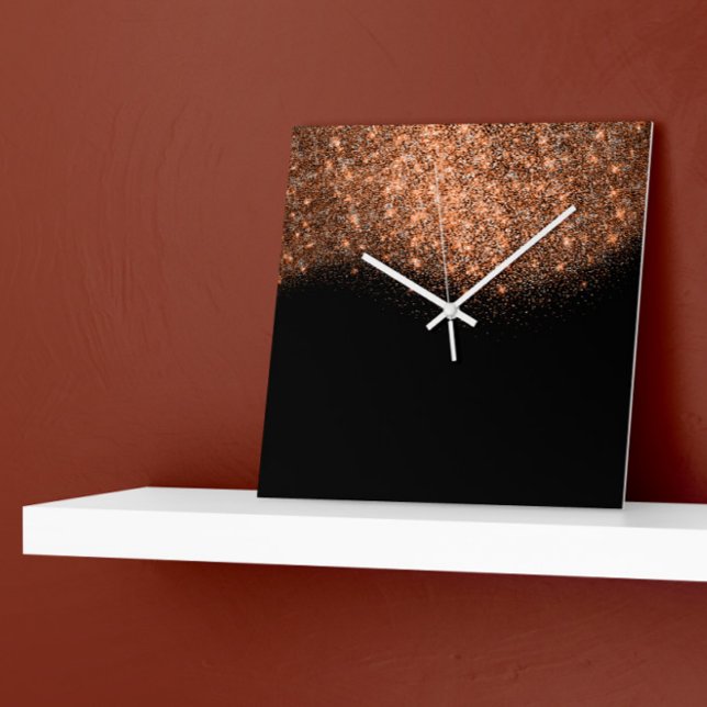 Glitter Pink Rose Gold Black White Abstratc Square Wall Clock (Creator Uploaded)