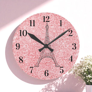 Glitter Pink Rose Gold Paris Acrylic Wall Clock