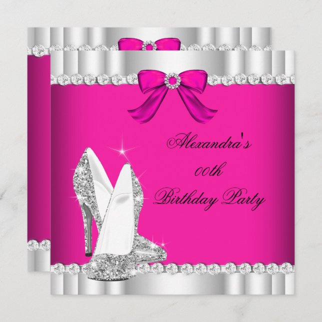 Glitter Pink Silver Glamour High Heels Party Invitation (Front/Back)