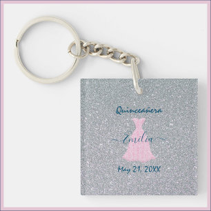 Glitter Pink & Silver Quinceanera   Key Ring