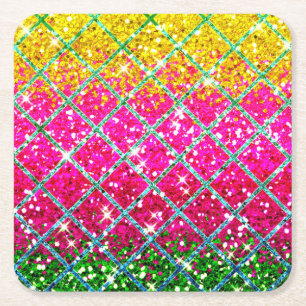 Glitter Pink Snakeskin Square Paper Coaster