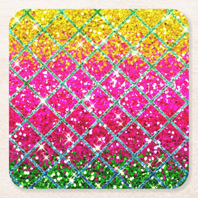 Glitter Pink Snakeskin Square Paper Coaster (Front)