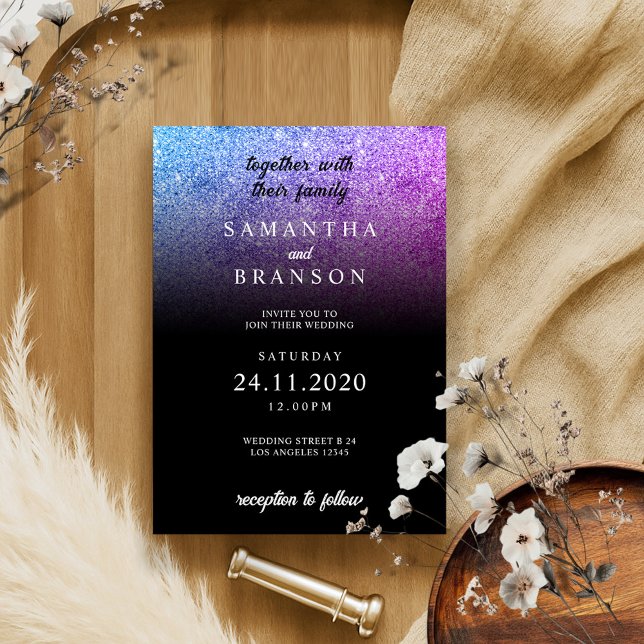 Glitter Pink Teal Minimal Wedding Invitation (Creator Uploaded)