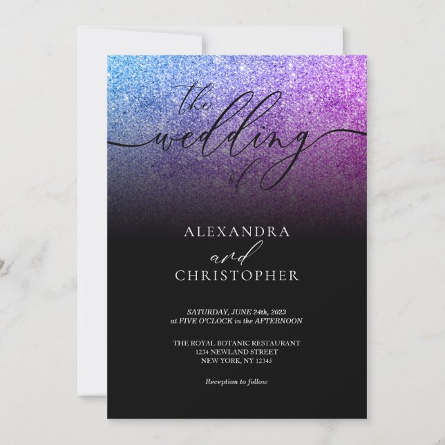 Glitter Pink Teal Modern Wedding Invitation (Front)