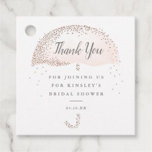 Glitter pink umbrella bridal shower thank you favour tags