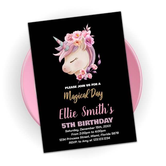 Glitter Pink Unicorn Birthday Invitations (Creator Uploaded)