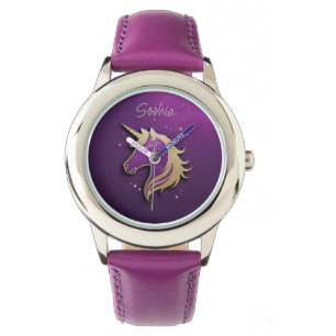 Glitter Pink Unicorn Silhouette Personalised  Watch