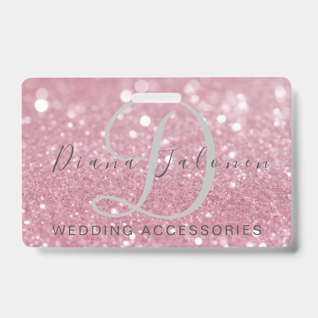 Glitter Pink WEDDING ACCESSORIES ID Badge (Front)