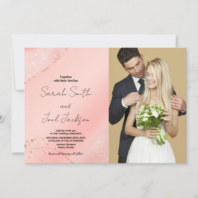 Glitter Pink Wedding Invitations with photo (Front)