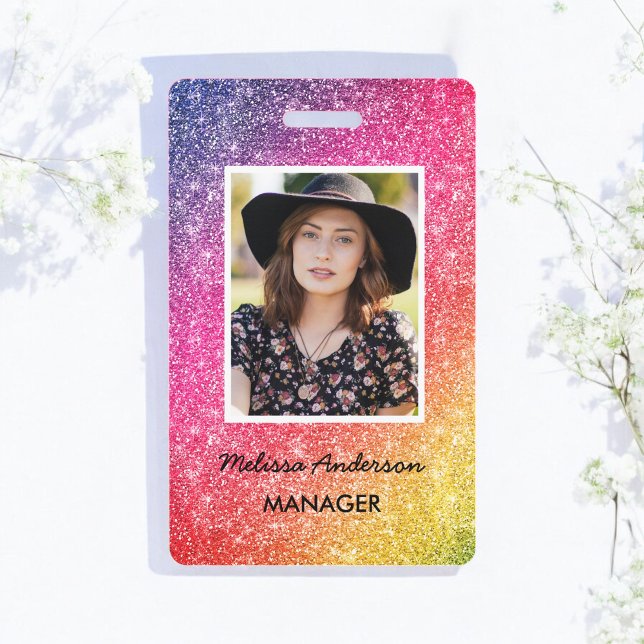 Glitter Pink Yellow Gold Salon Photo Badge ID Badge (Creator Uploaded)