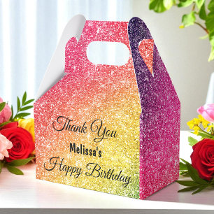 Glitter Pink Yellow Gold Thank You Favour Box