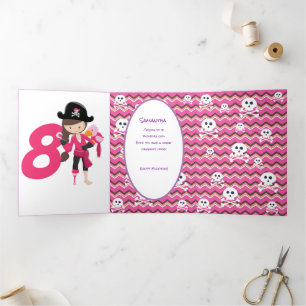 Glitter Pirate Girl 8th Birthday Tri-Fold Card